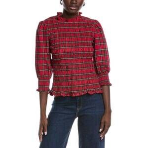 NEW SAIL TO SABLE puff sleeve smocked top in red plaid